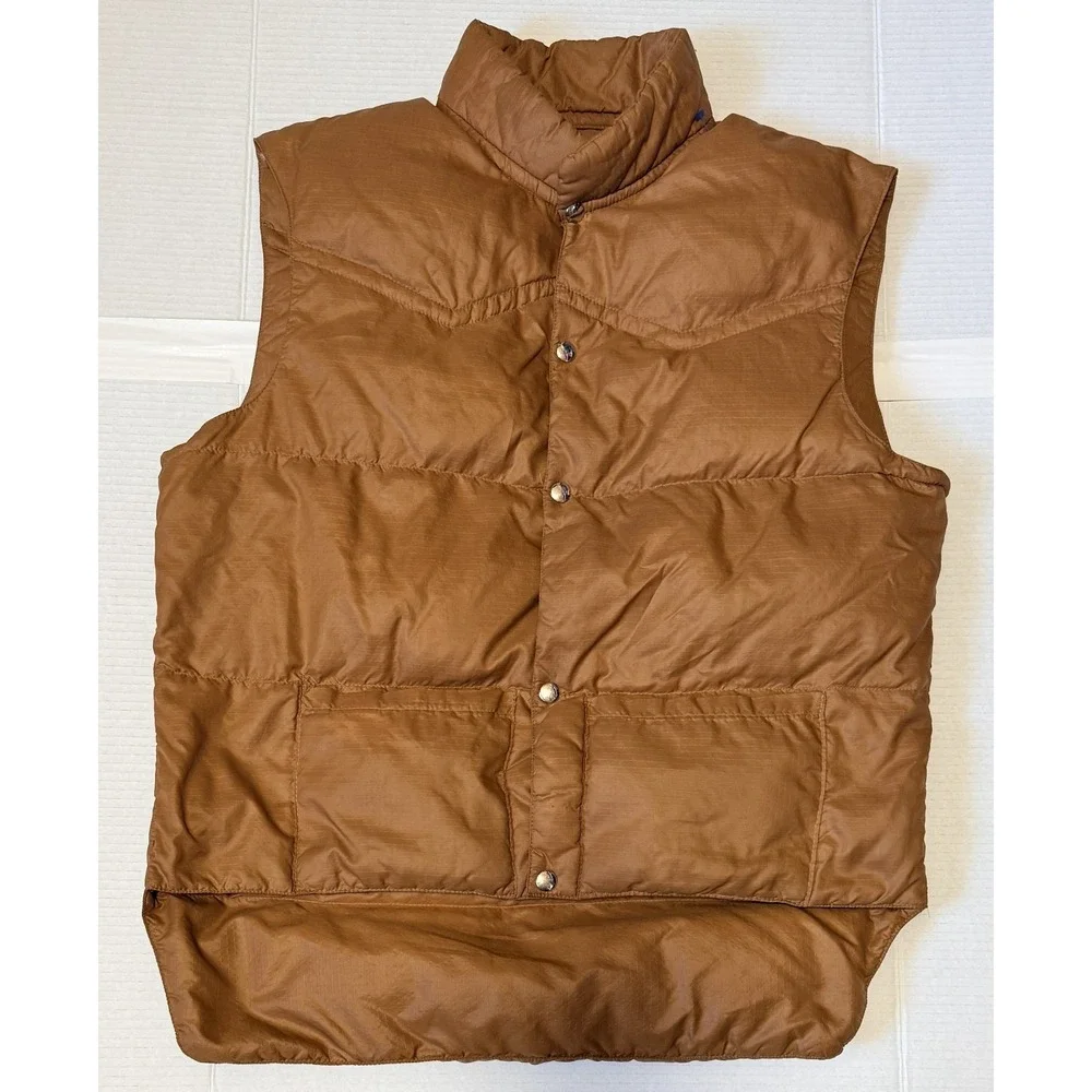 COMFY - Men's VTG‎ Down Insulated Brown Snap Western Vest - Size Medium Long ML